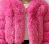 Women Winter Warm Patchwork Crop Long Sleeve Faux Fur Jacket