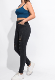 Plus Size Women Jeans High Waist Denim Ripped Pants