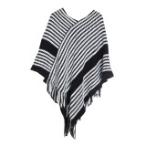 Women winter bat sleeve black striped knitting shawl sweater