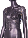 Women Tassel Fishnet Hollow Crop Top