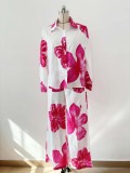 Women printed shirt and wide-leg pants Casual two-piece set