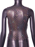 Women Sexy Hollow Plum Mesh Rhinestone Vest