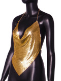Women Sexy Backless Metallic Sequin Top