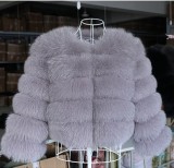 Women Patchwork Winter Warm Long Sleeve Crop Faux Fur Jacket