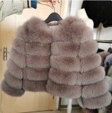 Women Patchwork Winter Warm Long Sleeve Crop Faux Fur Jacket