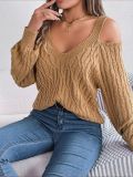 Fall and Winter Women Casual Solid Off-Shoulder Balloon Sleeve Sweater