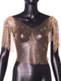 Women Tassel Fishnet Hollow Crop Top