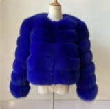 Women Patchwork Winter Warm Long Sleeve Crop Faux Fur Jacket