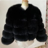 Women Patchwork Winter Warm Long Sleeve Crop Faux Fur Jacket
