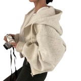 Women Fall Loose Long Sleeve Zipper Pocket Hoodies