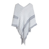 Women winter bat sleeve black striped knitting shawl sweater