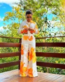 Women printed shirt and wide-leg pants Casual two-piece set