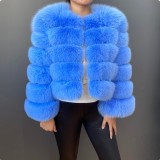 Women Patchwork Winter Warm Long Sleeve Crop Faux Fur Jacket