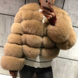 Women Patchwork Winter Warm Long Sleeve Crop Faux Fur Jacket