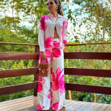 Women printed shirt and wide-leg pants Casual two-piece set