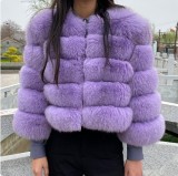 Women Patchwork Winter Warm Long Sleeve Crop Faux Fur Jacket