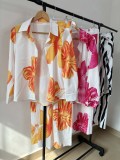 Women printed shirt and wide-leg pants Casual two-piece set