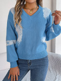 Fall and Winter Women Casual Contrast Color Striped Balloon Sleeve Basic Sweater