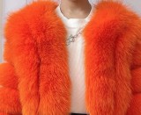 Women Winter Warm Patchwork Crop Long Sleeve Faux Fur Jacket