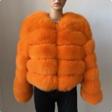 Women Patchwork Winter Warm Long Sleeve Crop Faux Fur Jacket