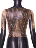 Women Tassel Fishnet Hollow Crop Top
