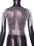 Women Tassel Fishnet Hollow Crop Top