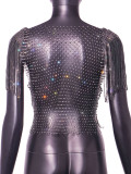 Women Tassel Fishnet Hollow Crop Top