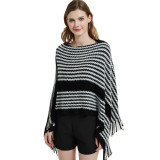 Women winter bat sleeve black striped knitting shawl sweater