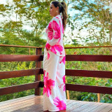 Women printed shirt and wide-leg pants Casual two-piece set