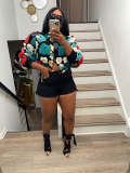 Women Fall and Winter Retro Flower Crop Jacket
