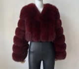 Women Winter Warm Patchwork Crop Long Sleeve Faux Fur Jacket