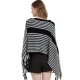 Women winter bat sleeve black striped knitting shawl sweater