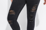 Plus Size Women Jeans High Waist Denim Ripped Pants