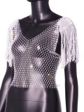 Women Tassel Fishnet Hollow Crop Top