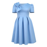 Plus Size Women Slash Shoulder Bow Dress
