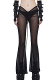Women's Autumn Solid Color Sexy Mesh Lace-Up Low Waist Slim Fit See-Through Pants