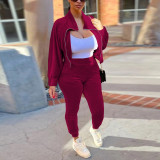 Women's Velvet Autumn And Winter Zipper Pocket Two Piece Tracksuit