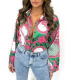Women's Tops Spring Autumn Turndown Collar Printed Long Sleeve Button-Down Shirt