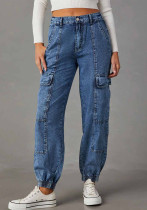 Cargo Denim Pants Women's Autumn Fashion Casual Elastic Waist Loose Women's Jeans Cargo Denim Pants Women's Autumn Fashion Casual Elastic Waist Loose Women's Jeans