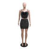 Fashionable Halter Top Bodycon Skirt Beaded Two-Piece Set For Women