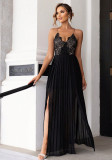 Women's Sexy Contrast Color Lace Slit Slim Dress
