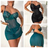 Spring And Summer Sexy Straps Low Back See-Through Nightgown Pearl Sexy Dress