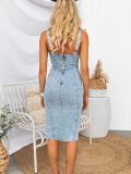 Short-Sleeved U-Neck Straps Casual Style Sexy Denim Dress