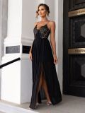 Women's Sexy Contrast Color Lace Slit Slim Dress