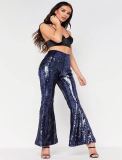 Sexy Nightclub Women's Multicolor Sequin Bell Bottom Pants