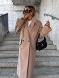 Autumn And Winter Long-Sleeved Turndown Collar Double-Breasted Woolen Coat Top For Women