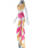 Slash Shoulder Tight Fitting Dress Printed Maxi Bodycon Women Dress