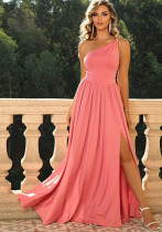 Women's Solid Color Slash Shoulder Slim Fit Slit Party Dress Women's Solid Color Slash Shoulder Slim Fit Slit Party Dress