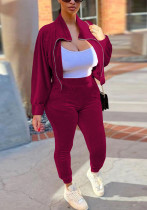 Women's Velvet Autumn And Winter Zipper Pocket Two Piece Tracksuit