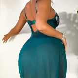 Spring And Summer Sexy Straps Low Back See-Through Nightgown Pearl Sexy Dress